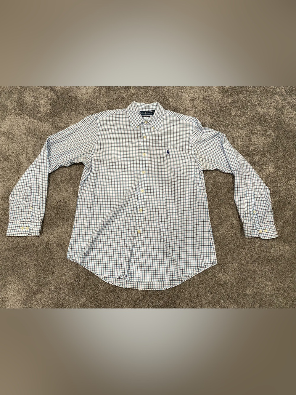 Ralph Lauren Shirt Mens 16 34/35 Blue Check Button Down Long Sleeve Classic Fit